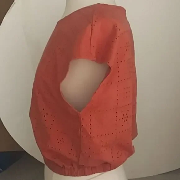 Madewell Women's Per Se Eyelet Top Cotton Rust Color Cap Sleeves Elastic… - Picture 5 of 13